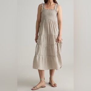 Quince linen smocked midi dress, XS